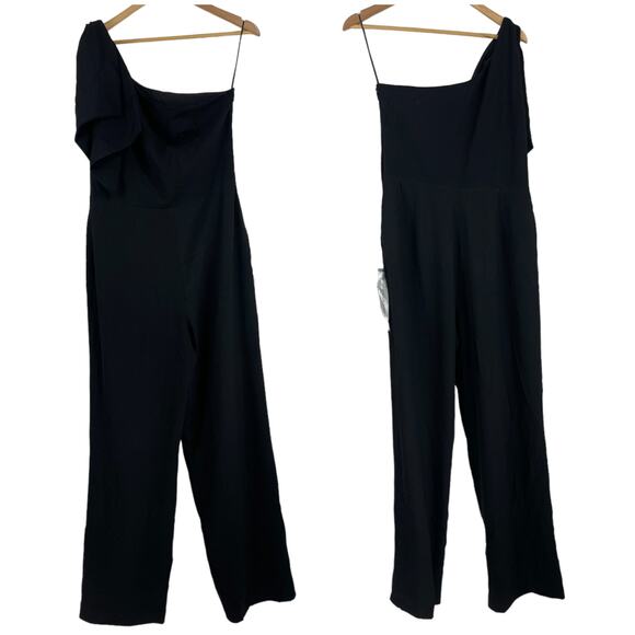Dress The Population NWT Tiffany One-Shoulder Jumpsuit Size XL Black Pockets - Picture 2 of 9
